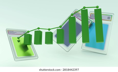 A 3d rendering of Mint 10 graded card slab with an upward-trending financial chart, Collectible cards are treated as tangible investment assets that track market trends, demand spikes, and portfolio.