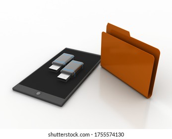 3d rendering mobile folder with pen drive
