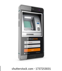 3d Rendering Of Mobile Online Banking And Payment Concept. Smart Phone As ATM