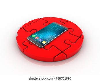 3d rendering mobile phone on puzzle