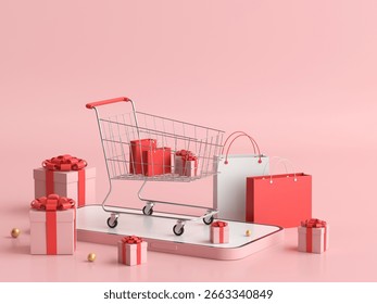 3D rendering of mobile shopping scenes