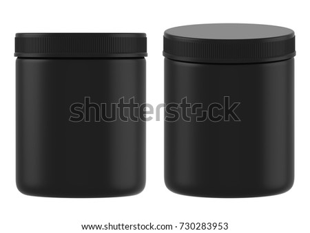 3D rendering Mock up black plastic jar with screw cap, Packaging template on white background