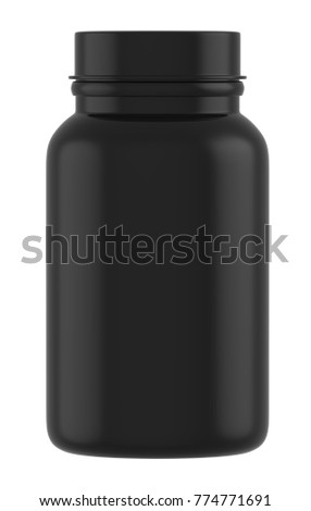 3D rendering Mock up black plastic jar with screw cap, Packaging template on white background