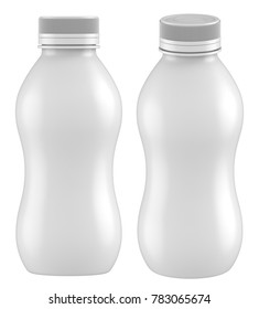 3D Rendering Mock Up Plastic Bottle With Cap For Soy Milk, Protein Drink, Milk, Yogurt