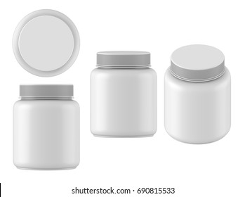 3D Rendering Mock Up Plastic Jar With Screw Cap, Packaging Template On White Background