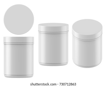 3D Rendering Mock Up Plastic Jar With Screw Cap, Packaging Template On White Background