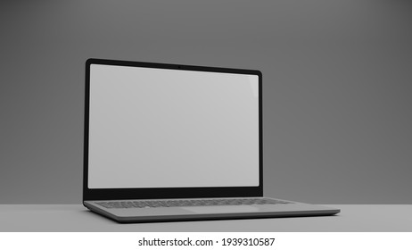 3D Rendering. Mock Up. Minimalist Laptop Scene In Gray Tones. 