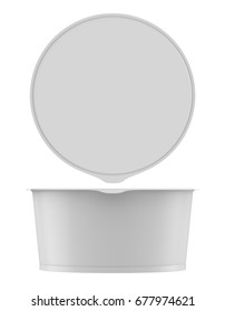 3D Rendering Mock Up White Container Big Cup With Foil Lid For Instant Mashed Potato, Rice Noodle Or Soup Template