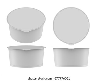 3D Rendering Mock Up White Container Big Cup With Foil Lid For Instant Mashed Potato, Rice Noodle Or Soup Template