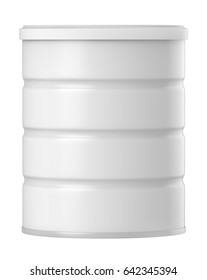 3D Rendering Mock Up White Tin Can With Plastic Cap For Baby Powder Milk, Instant Coffee, Cereal