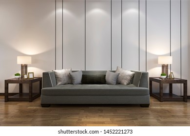 3d rendering mock up wood decor in living room with sofa chinese style - Shutterstock ID 1452221273