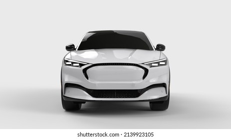 3D Rendering Mockup Electric Suv Sport Car Isolated On White Background Front View