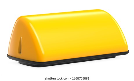3d rendering mockup of New York City style taxi sign for cab Isolated on white background. 3D Illustration of Yellow Taxi sign on automobile roof.