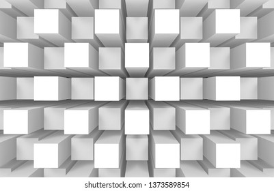 3d Rendering. Modern Abstract Random Square Cube Box Bar Stack Wall Design Art Wall Background.