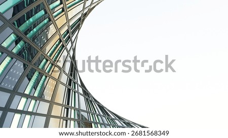 3d rendering of modern architecture, Skyscraper corporate office building with glass window and curved steel frame