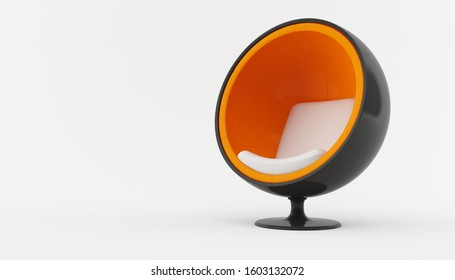 3D rendering of a modern art deco ball chair with a swivel base