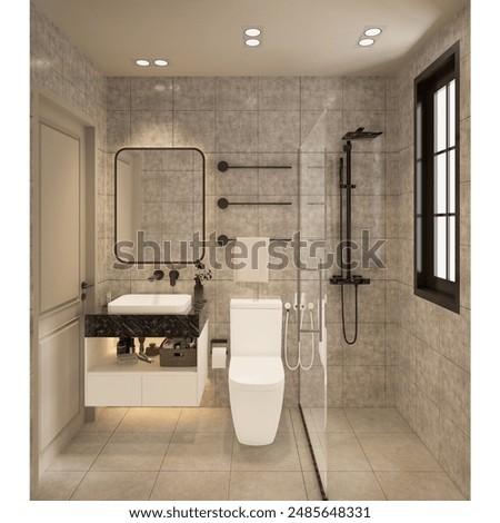 3D Rendering modern bathroom full scene interior design.