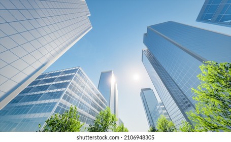 3d rendering of modern building or skyscraper and blue sky in city or downtown. That is real estate, property, house or residential. Concept for corporate, business center, finance and background.