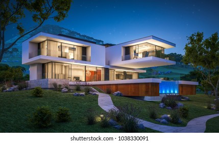 3d Rendering Modern Cozy House By Stock Illustration 1040852206 ...