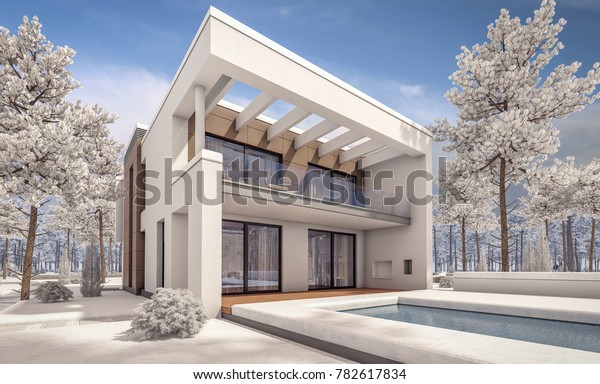 3d Rendering Modern Cozy House Garage Buildings Landmarks Stock