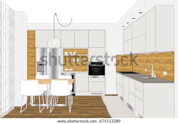 3d Rendering Modern Creative Kitchen Furniture Stockillustration