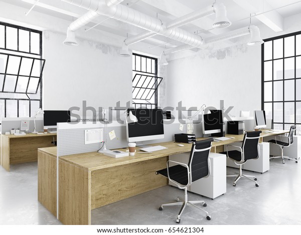 3dレンダリング 作業スペースを持つ現代のクリエイティブオフィス のイラスト素材