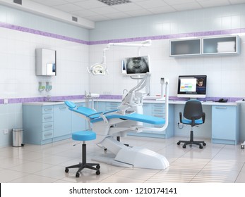 3D rendering modern dentist's office in light colors - Powered by Shutterstock