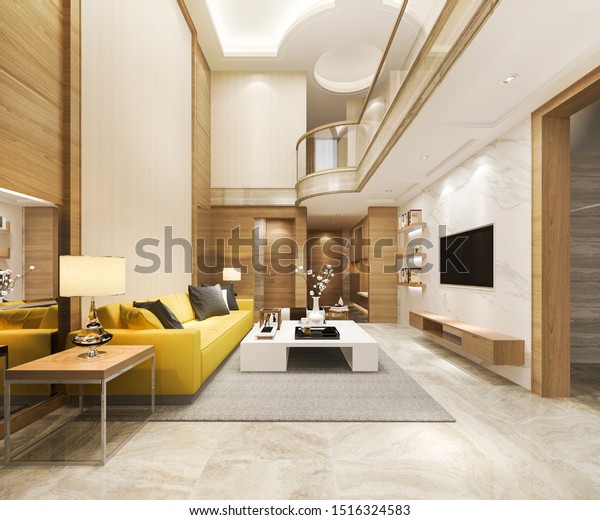 3d Rendering Modern Dining Room Yellow Stock Illustration