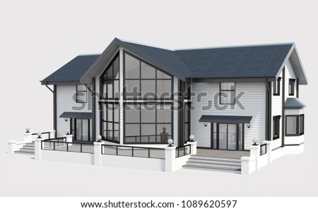 3d rendering of modern house isolated.Concept white wood.