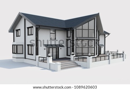3d rendering of modern house isolated.Concept white wood.