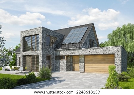 Similar – Image, Stock Photo Solar roofs on garages in the evening sun