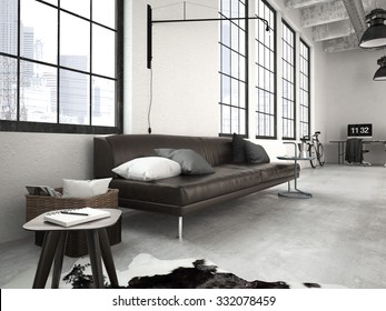 3d Rendering Of A Modern Industrial Style Loft