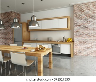 3D Rendering Of A Modern Industrial Style Kitchen