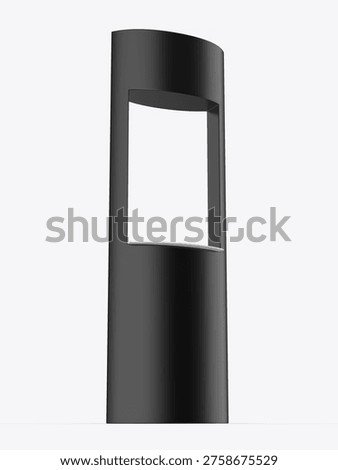 3D rendering of a modern kiosk booth with a curved structure and open service window. Minimal blank display design ideal for retail counters, information kiosks, product sampling stations, and exhibition setups, isolated on a clean background for branding mockups.