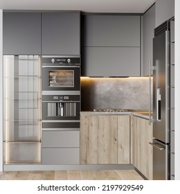 3d rendering modern kitchen set furniture interior design - Shutterstock ID 2197929549