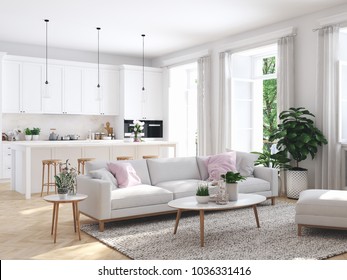 3d rendering. modern living room in townhouse.