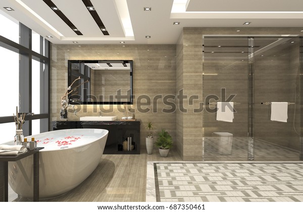 Stock Di Arredo Bagno.Illustrazione Stock 687350461 A Tema 3d Rendering Moderno Bagno Soppalco Con