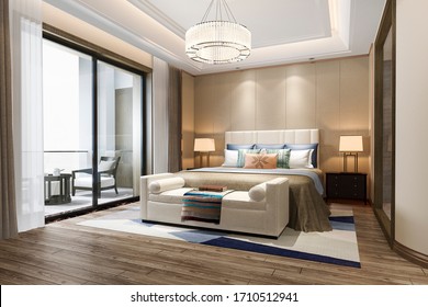 3d rendering modern luxury bedroom suite and bathroom