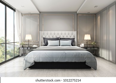 3d rendering modern luxury classic bedroom with marble decor