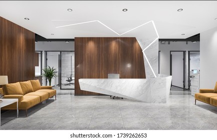 3d Rendering Modern Luxury Hotel And Office Reception And Lounge With Meeting Chair And Yellow Sofa