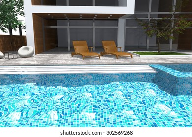 3D rendering of modern mansion with swimming pool - Shutterstock ID 302569268