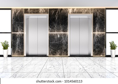 3d Rendering Modern Steel Elevator Lift Lobby In Business Hotel With Luxury Design