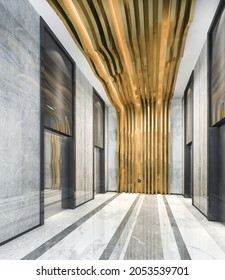 3d Rendering Modern Steel Elevator Lift Lobby In Business Hotel With Luxury Design