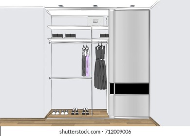 3D rendering  Modern wardrobe and folded   hanging clothes  Contemporary comfortable wardrobe and sliding doors  There is also clothes   decorations  Home Interior Design Software Programs  