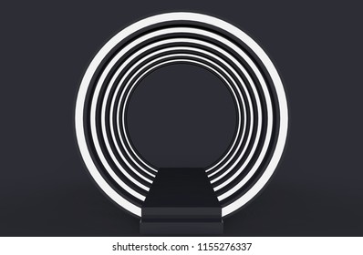 3d rendering. modern white circular light tunnel background.