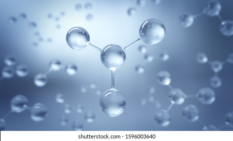 3d Estructura molecular, ozono, hidrógeno y oxígeno, enfoque selectivo.