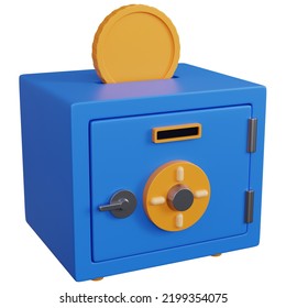 3d Rendering Money Safe Box With Coins On Top Isolated