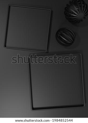 3D Rendering Monochrome Black Square Plates Product Display Background for Beauty, Healthcare, Skincare, Food and Beverage Products.