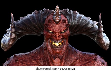3d rendering monster evil portrait with horn and red skin isolated