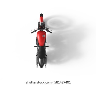 3D Rendering, A Motorcycle On A White Background, Top View